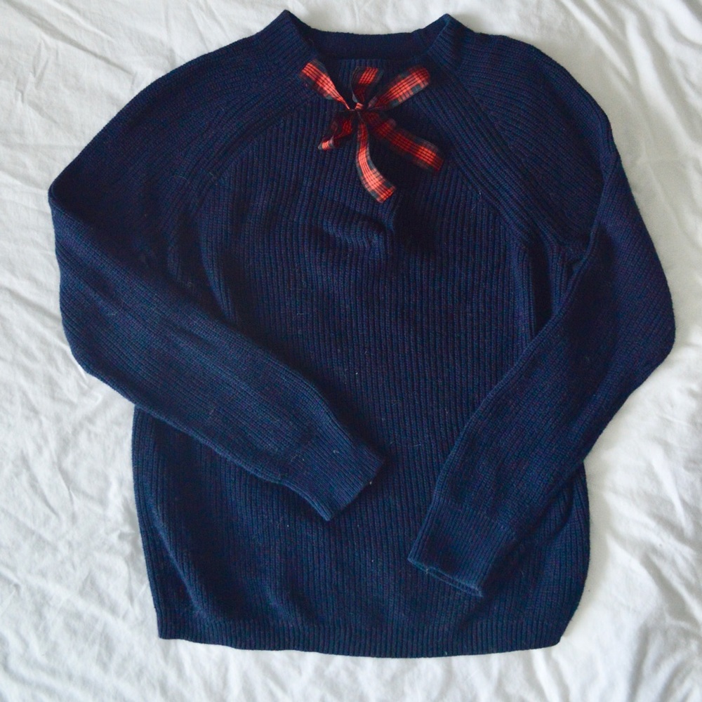 MERCANTILE BY J.CREW Navy Blue Knit Sweater with Bow (Discounted Shipping🚚)